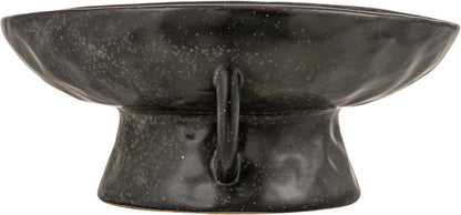 Stoneware Footed Pedestal Bowl with Handles and Reactive Glaze Finish