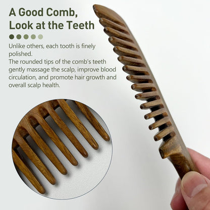 Green Sandalwood Wide Tooth Hair Comb for Detangling and Scalp Massage