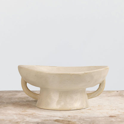 Stoneware Footed Pedestal Bowl with Handles and Reactive Glaze Finish