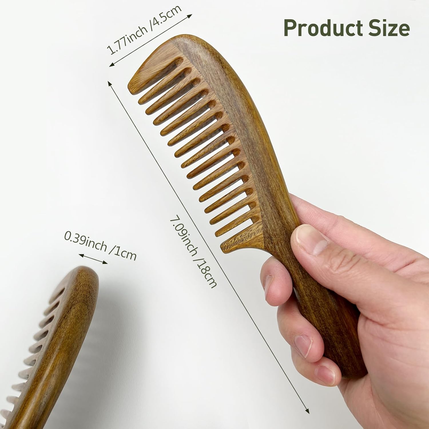 Green Sandalwood Wide Tooth Hair Comb for Detangling and Scalp Massage