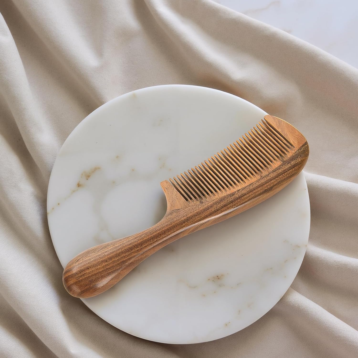 Handmade Green Sandalwood Wide Tooth Hair Comb – Anti-Static Detangler