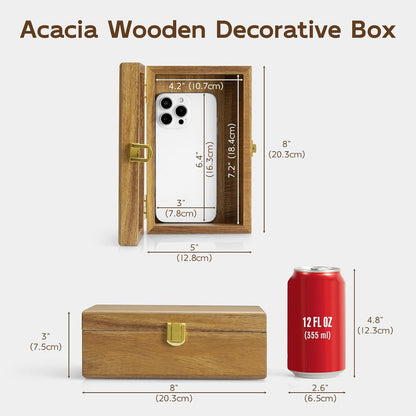 Acacia Wood Decorative Box with Lid – Small Jewelry Keepsake Box
