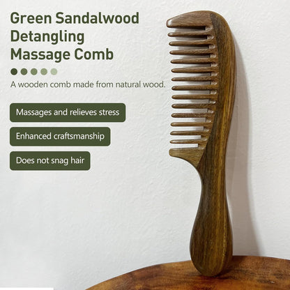 Green Sandalwood Wide Tooth Hair Comb for Detangling and Scalp Massage