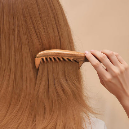 Handmade Green Sandalwood Wide Tooth Hair Comb – Anti-Static Detangler