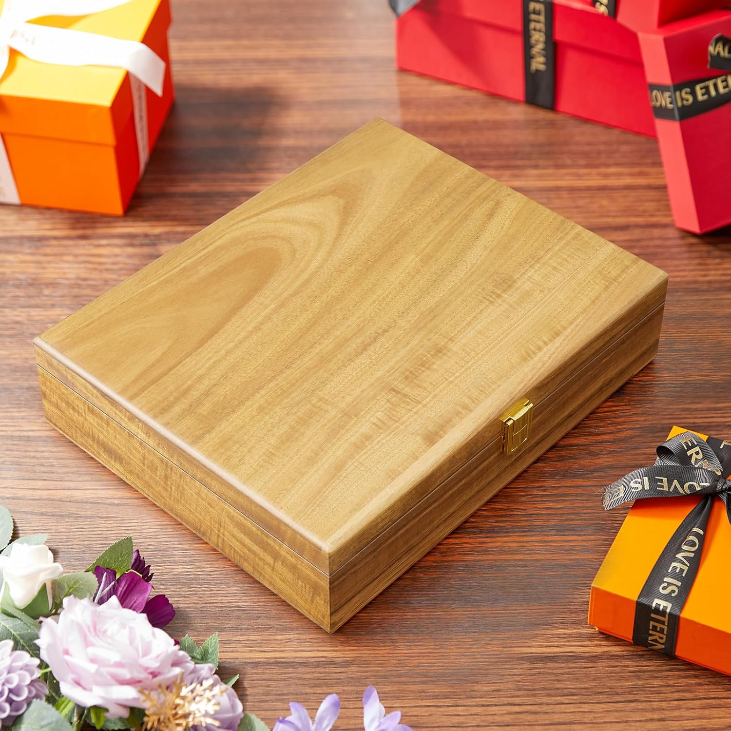 Acacia Wood Decorative Box with Lid – Small Jewelry Keepsake Box