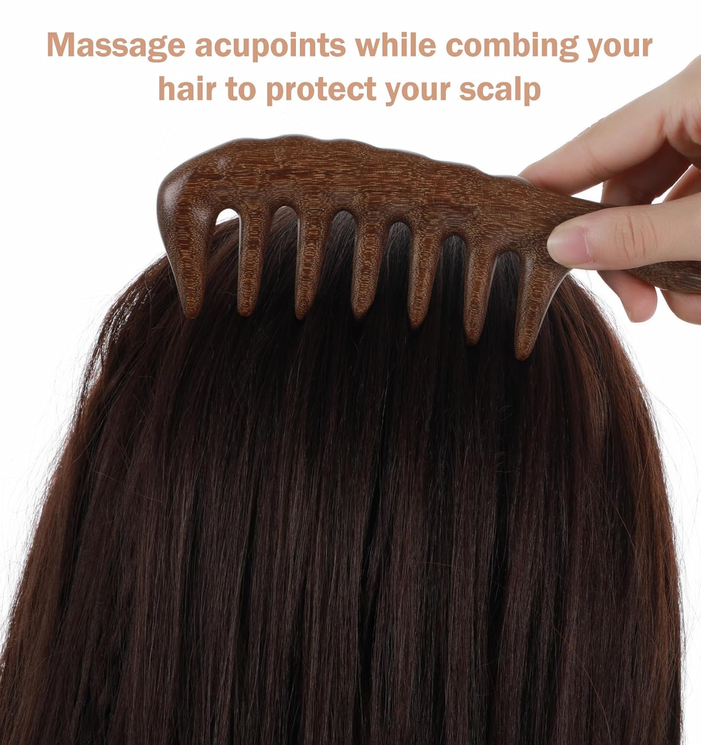 Natural Sandalwood Wide Tooth Comb for Curly Hair and Scalp Massage