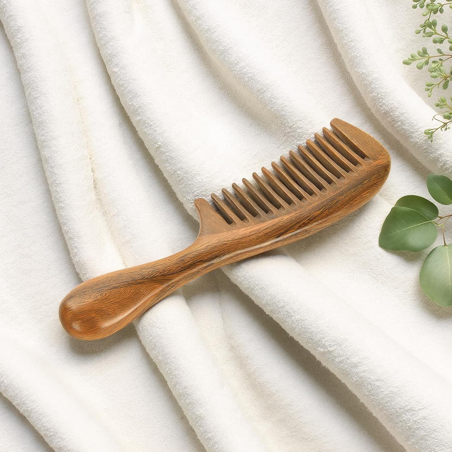 Handmade Green Sandalwood Wide Tooth Hair Comb – Anti-Static Detangler