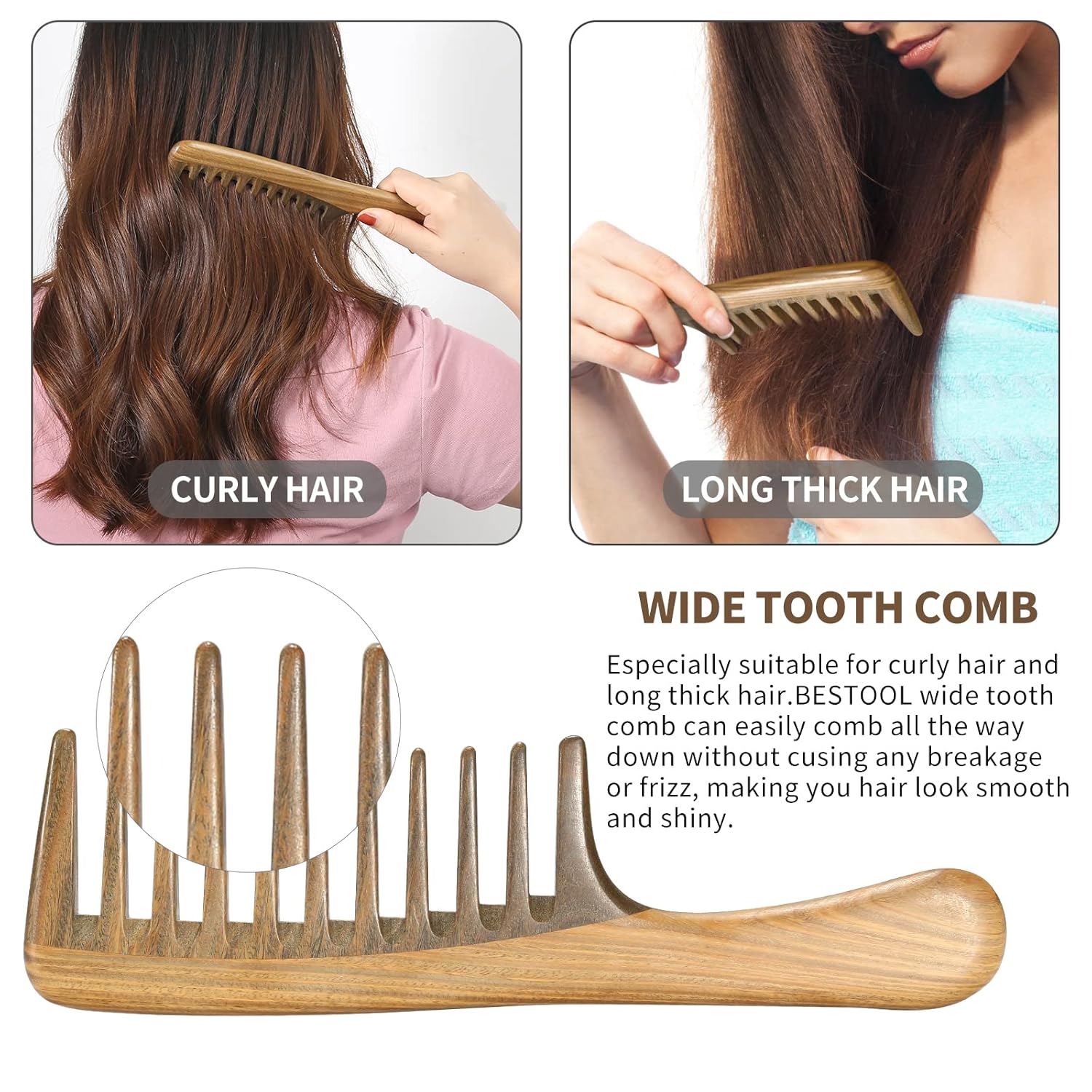 Extra Large Sandalwood Wide Tooth Detangling Comb for Thick Curly Hair