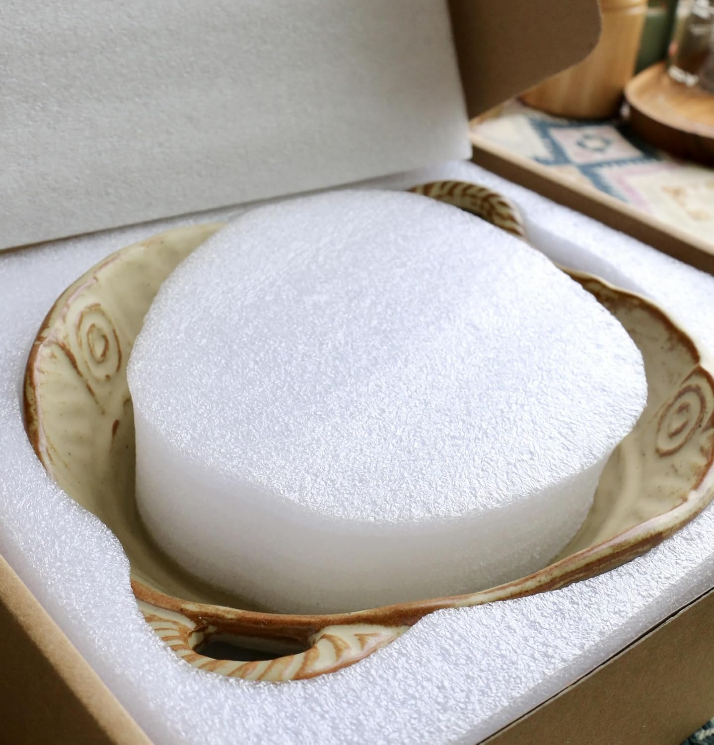 Small Ceramic Bowl with Handles – Free-Form Edge Decorative Fruit or Salad Bowl