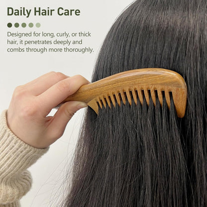 Green Sandalwood Wide Tooth Hair Comb for Detangling and Scalp Massage