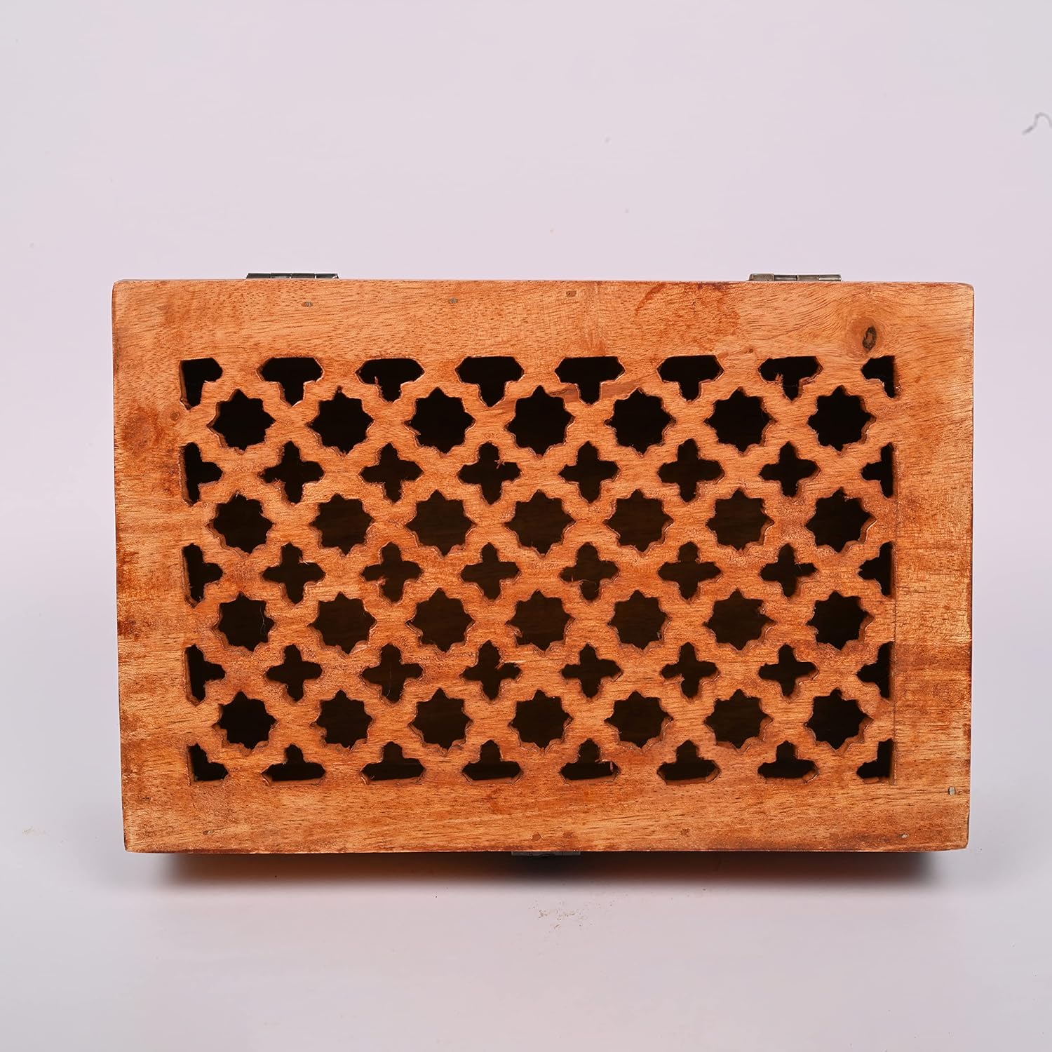 Mango Wood Decorative Box with Hinged Lid and Carved Design (9" x 6" x 3")